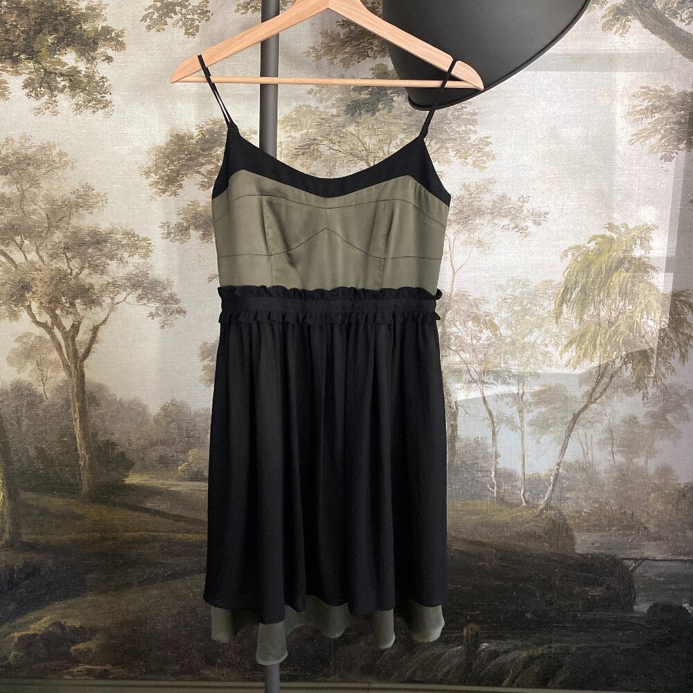 BCBGeneration Bustier Dress in Olive Green and Glack Chiffon - Size 4